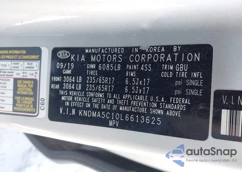 2020 Kia Sedona L z USA, uszkodzony, nr VIN KNDMA5C10L6613625